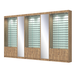 Комплект витрин под очки №10+1+10+1+10 (закрытый доступ), Дуб Канзас коричневый