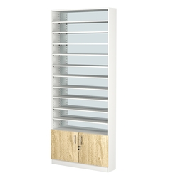 Стеллаж из ДСП с 10-ю полками 200x900 мм серии LEVEL-10 №10-2 (З/C - ЗЕРКАЛО), Белый + Дуб Сонома