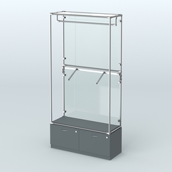 Торговая система ХРОМ (задняя стенка - стекло) 1200 мм №2-3 с тумбой Т-15 и поручнями, Темно-Серый