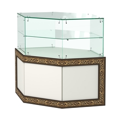 Стеклянный угловой прилавок с декором №СПБА-17, Белый