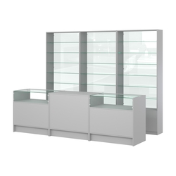 Комплект стеллажей со стеклянными полками U-6 №12-1 и прилавков ЭК-02, Серый