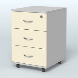 Тумба мобильная с 3 ящиками и замком Индиго Вуд, цвет дуб светлый + белый, Серый + Крем Вайс