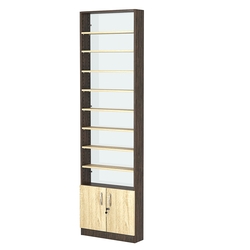 Стеллаж из ДСП с 8-ю полками 150x600 мм серии LEVEL-8 №2-1 (З/C - СТЕКЛО), Дуб Венге + Дуб Сонома