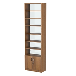 Стеллаж из ДСП с 6-ю полками 300x600 мм серии LEVEL-6 №5-1 (З/C - СТЕКЛО), Орех