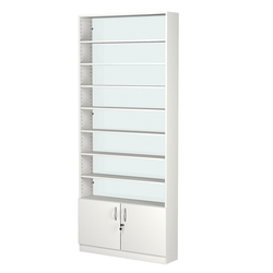 Стеллаж из ДСП с 8-ю полками 200x900 мм серии LEVEL-8 №10-1 (З/C - СТЕКЛО), Белый