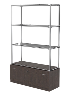 Хромированный стеллаж с тонированными полками №3 с тумбой Т-11, Дуб Венге