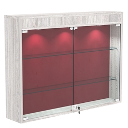 Настенная витрина с бархатом серии БАРОН №3-3А (две полки), Ясень Анкор светлый + 07 Red