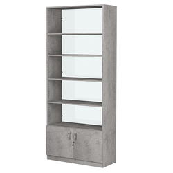 Стеллаж из ДСП с 4-мя полками 350x900 мм серии LEVEL-4 №13-1 (З/C - СТЕКЛО), Бетон Чикаго светло-серый F186 ST9