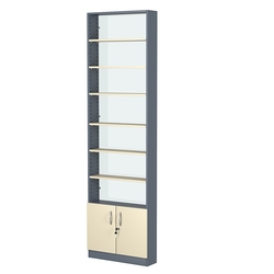 Стеллаж из ДСП с 6-ю полками 150x600 мм серии LEVEL-6 №2-1 (З/C - СТЕКЛО), Темно-серый + Крем Вайс
