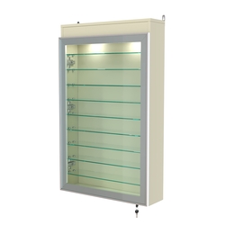 Витрина настенная №2-7А высокая с девятью полками и подсветкой серии Collecto, Крем Вайс