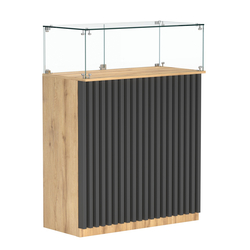 Торговый прилавок прямоугольный с планками и стеклянным колпаком ВЕРТИКАЛЬ №1, Дуб Золотистый и Темно-Серый