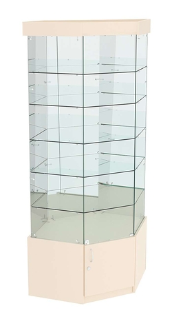 Витрина "Истра" угловая №919, шестигранная, (З.С-зеркало), Крем Вайс