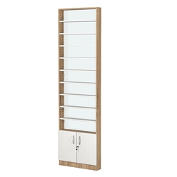 Стеллаж из ДСП с 9-ю полками 100x600 мм серии LEVEL-9 №1-1 (З/C - СТЕКЛО), Дуб Канзас коричневый + Белый