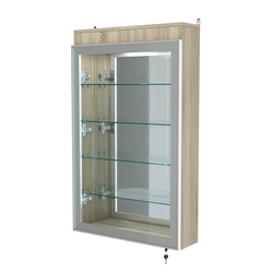 Витрина настенная №2-4А зеркальная с четырьмя полками и подсветкой серии Collecto, Дуб Сонома