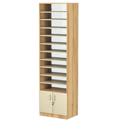 Стеллаж из ДСП с 10-ю полками 400x600 мм серии LEVEL-10 №7-1 (З/C - СТЕКЛО), Дуб Золотистый и Крем Вайс