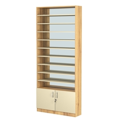 Стеллаж из ДСП с 9-ю полками 250x900 мм серии LEVEL-9 №11-2 (З/C - ЗЕРКАЛО), Дуб Золотистый и Крем Вайс