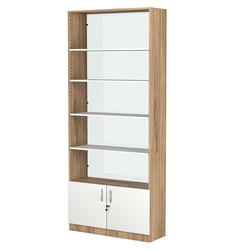 Стеллаж из ДСП с 4-мя полками 300x900 мм серии LEVEL-4 №12-1 (З/C - СТЕКЛО), Дуб Канзас коричневый + Белый