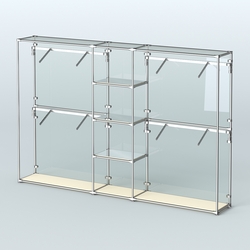 Торговая система ХРОМ (задняя стенка - стекло) 3600 мм с зеркальными полками и поручнями №8, Крем Вайс