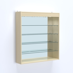 Витрина настенная №204-4Г зеркальная с прозрачными полками и подсветкой, Крем Вайс