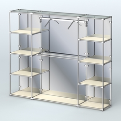 Торговая система ХРОМ (задняя стенка - зеркало) 2430 мм с полками ДСП и поручнями №11, Крем Вайс