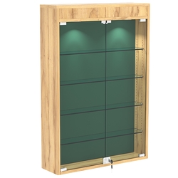 Настенная витрина с бархатом серии БАРОН №2-3А (четыре полки), Дуб Золотистый + 10 Green