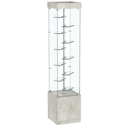 Квадратная стеклянная торговая витрина с маленькими прозрачными полочками Фрактал №2-2, Метрополитан Грей