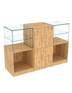 Прилавок Истра трёхсекционный с накопителями №10+13+10, Дуб Золотистый