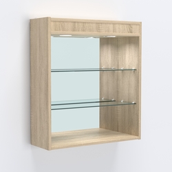 Витрина настенная №201-4Г открытая зеркальная с подсветкой, Дуб Сонома