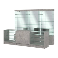 Комплект стеклянных витрин ИС-32 и прилавков ЭК-4, Бетон Чикаго светло-серый F186 ST9