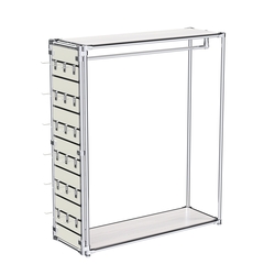 Хромированный стенд-вешало ETD-10 №1-3 (торец-ЭП) с полками ДСП 16мм, Ясень Анкор светлый