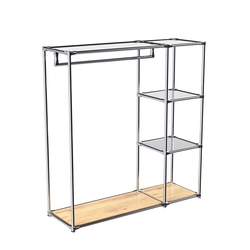 Хромированный стенд-вешало TD-40 №1-4 Хром с полкой Зеркало 4мм, Дуб Золотистый