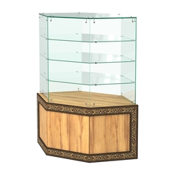 Стеклянный прилавок с декором и шестигранными полками №СПБА-207, Дуб Золотистый