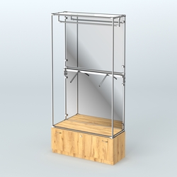 Торговая система ХРОМ (задняя стенка - зеркало) 1200 мм №2-1 с тумбой Т-11 и поручнями, Дуб Золотистый