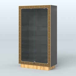 Низкая витрина с декором и прозрачными дверками НБА-505, Черный и Дуб Золотистый 10-U1148