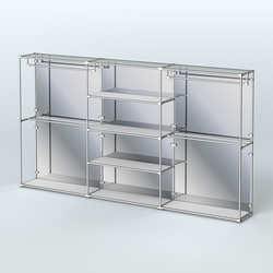 Торговая система ХРОМ (задняя стенка - зеркало) 3600 мм с полками ДСП и поручнями №2, Серый