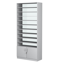 Стеллаж из ДСП с 9-ю полками 400x900 мм серии LEVEL-9 №14-1 (З/C - СТЕКЛО), Серый