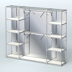 Торговая система ХРОМ (задняя стенка - зеркало) 2430 мм с полками ДСП и поручнями №7, Белый