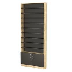 Стеллаж из ДСП с 9-ю полками 150x900 мм серии LEVEL-9 №9 (З/C - ДВП), Дуб Сонома + Черный