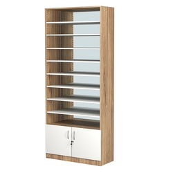 Стеллаж из ДСП с 8-ю полками 400x900 мм серии LEVEL-8 №14-2 (З/C - ЗЕРКАЛО), Дуб Канзас коричневый + Белый