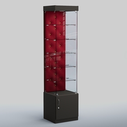Высокая стеклянная витрина КАПИТОНЕ №502, Черный + 07 Dk. Red Велюр