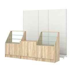 Комплект металлических стеллажей с перфорацией и прилавков ЭК-7, Дуб сонома