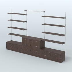 Система Neo Fix №5 с П-образным поручнем, полками из ДСП и тумбами T-14 и Т-13, Дуб Венге