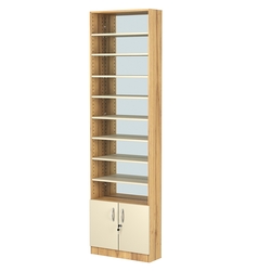 Стеллаж из ДСП с 8-ю полками 200x600 мм серии LEVEL-8 №3-2 (З/C - ЗЕРКАЛО), Дуб Золотистый и Крем Вайс