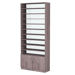 Стеллаж из ДСП с 10-ю полками 300x900 мм серии LEVEL-10 №12-1 (З/C - СТЕКЛО), Ясень Анкор темный