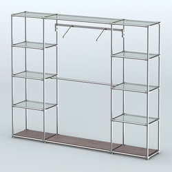 Торговая система ХРОМ без ДСП 2430 мм с прозрачными полками и поручнями №11, Ясень Анкор темный