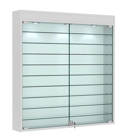 Витрина настенная №4-7А с фризом и девятью стеклянными полками, Серый