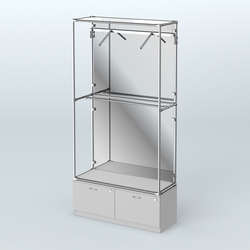 Торговая система ХРОМ (задняя стенка - зеркало) 1200 мм №4-3 с тумбой Т-15 и поручнями, Серый