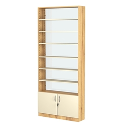 Стеллаж из ДСП с 6-ю полками 250x900 мм серии LEVEL-6 №11-1 (З/C - СТЕКЛО), Дуб Золотистый и Крем Вайс