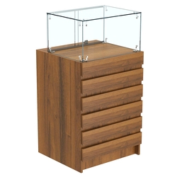 Торговый прилавок с прозрачной витриной и фасадным декором №5Э-14, Орех