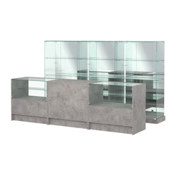 Комплект низких витрин ХП-07 и прилавков ЭК-3, Бетон Чикаго светло-серый F186 ST9
